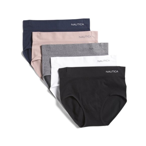 NAUTICA Black/White 5pk Seamless Ribbed Brief Panties - Picture 1 of 2